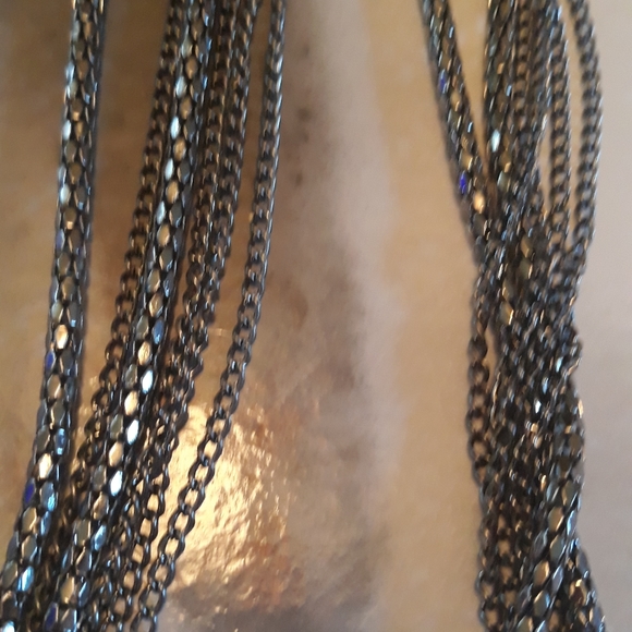 Necklace & earring set. Graphite silver colored chain with circle decor. New!! - Picture 2 of 7